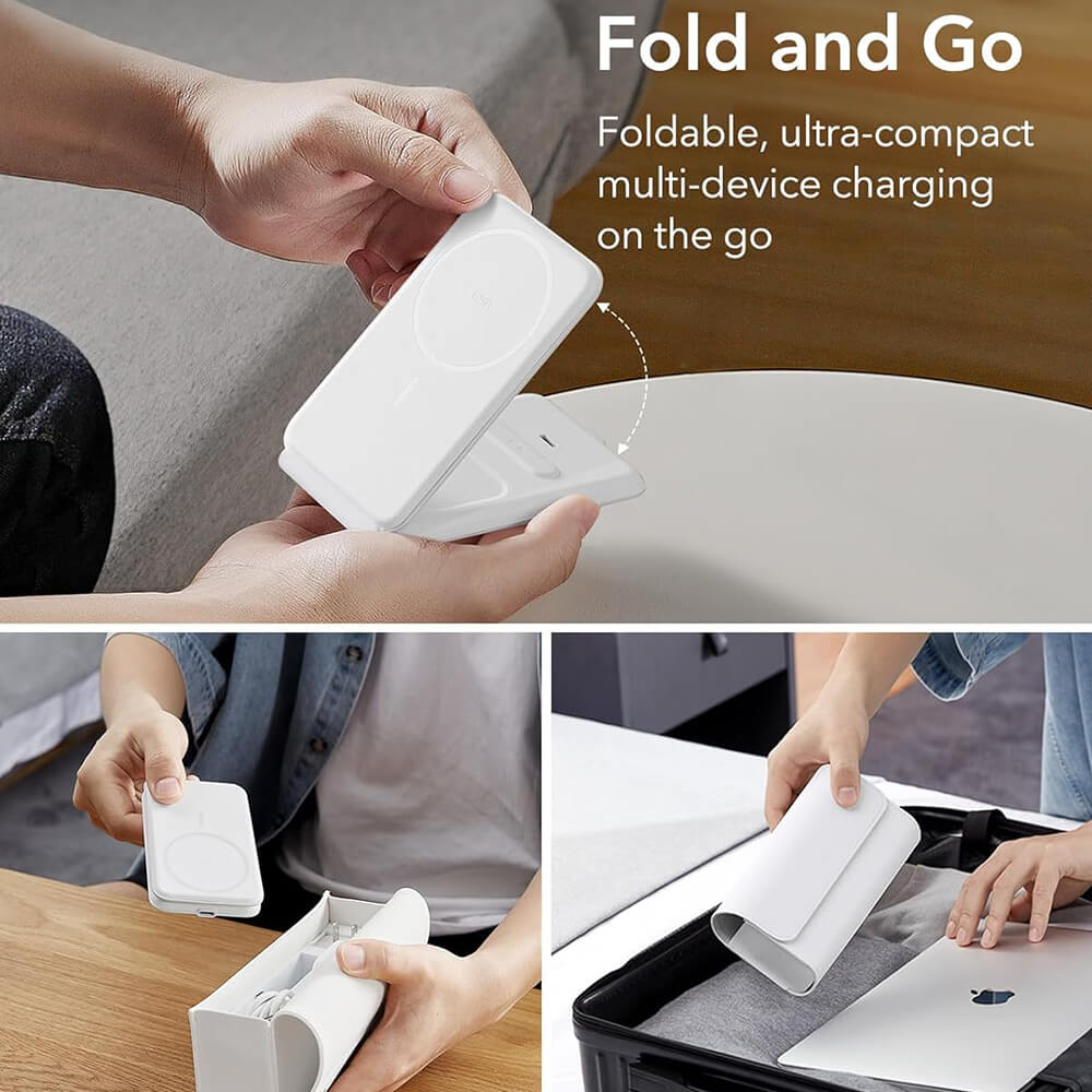 ESR Premium 3in1 Travel Set Ασύρματος Μαγνητικός Φορτιστής MagSafe 15W - White