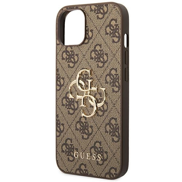 Guess iPhone 14 - 4G Big Metal Logo Θήκη με Επένδυση Συνθετικού Δέρματος - Brown - GUHCP14S4GMGBR
