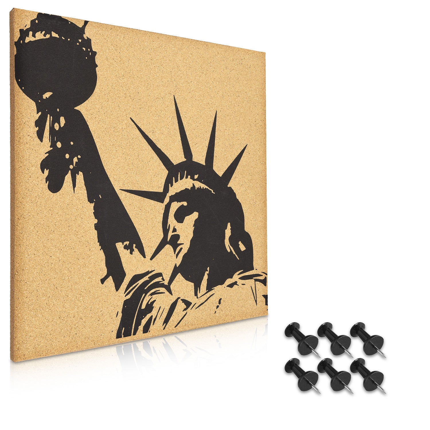 Navaris Cork Notice Board - Πίνακας Ανακοινώσεων με Πινέζες - Design Statue of Liberty - Brown - Black - 45371.04