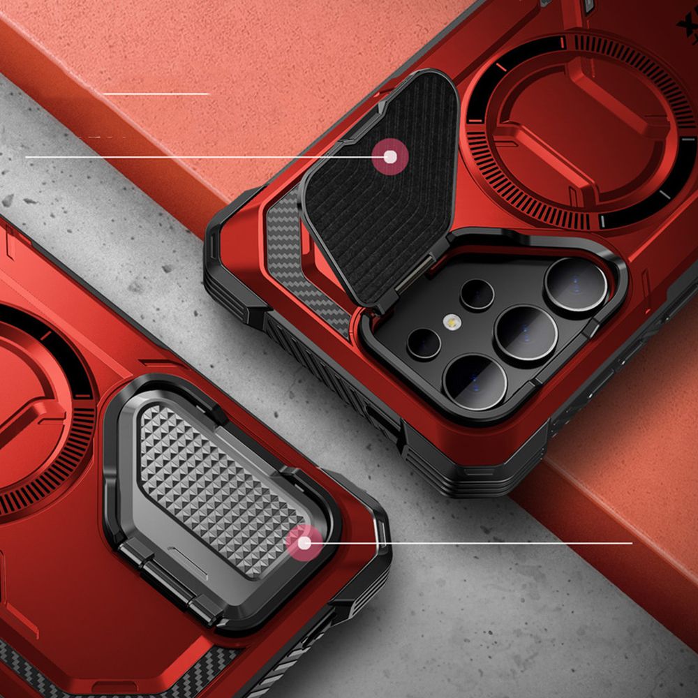Supcase Samsung Galaxy S24 Ultra Armorbox Magsafe Σκληρή Θήκη με Προστασία Οθόνης και Κάλυμμα Κάμερας / Stand - Red