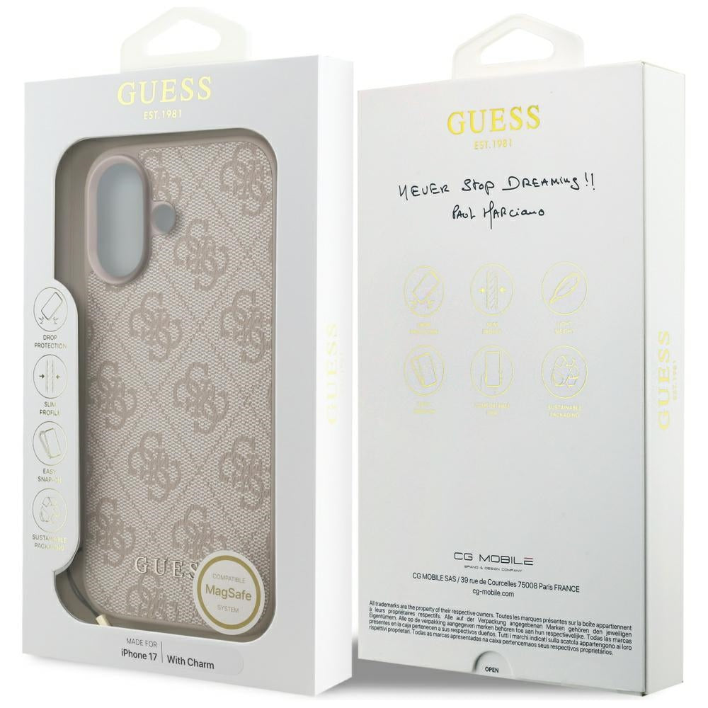 Guess iPhone 17 - 4G Charms Collection MagSafe - Θήκη με Επένδυση Συνθετικού Δέρματος - Pink - GUHMP17SGF4GCP