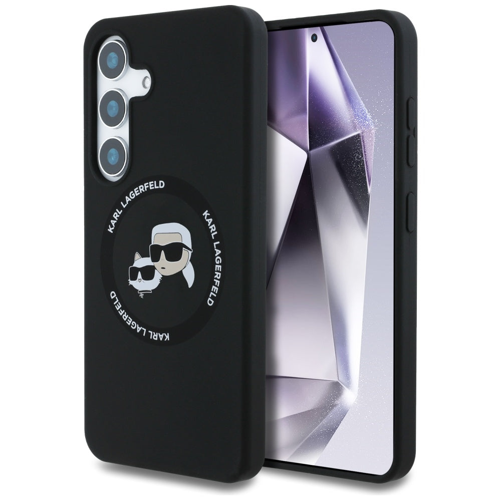 Karl Lagerfeld Samsung Galaxy S25 - Silicone Double Heads and Circle - Σκληρή Θήκη Σιλικόνης με MagSafe - Black - KLHMS25SSKCHTCK