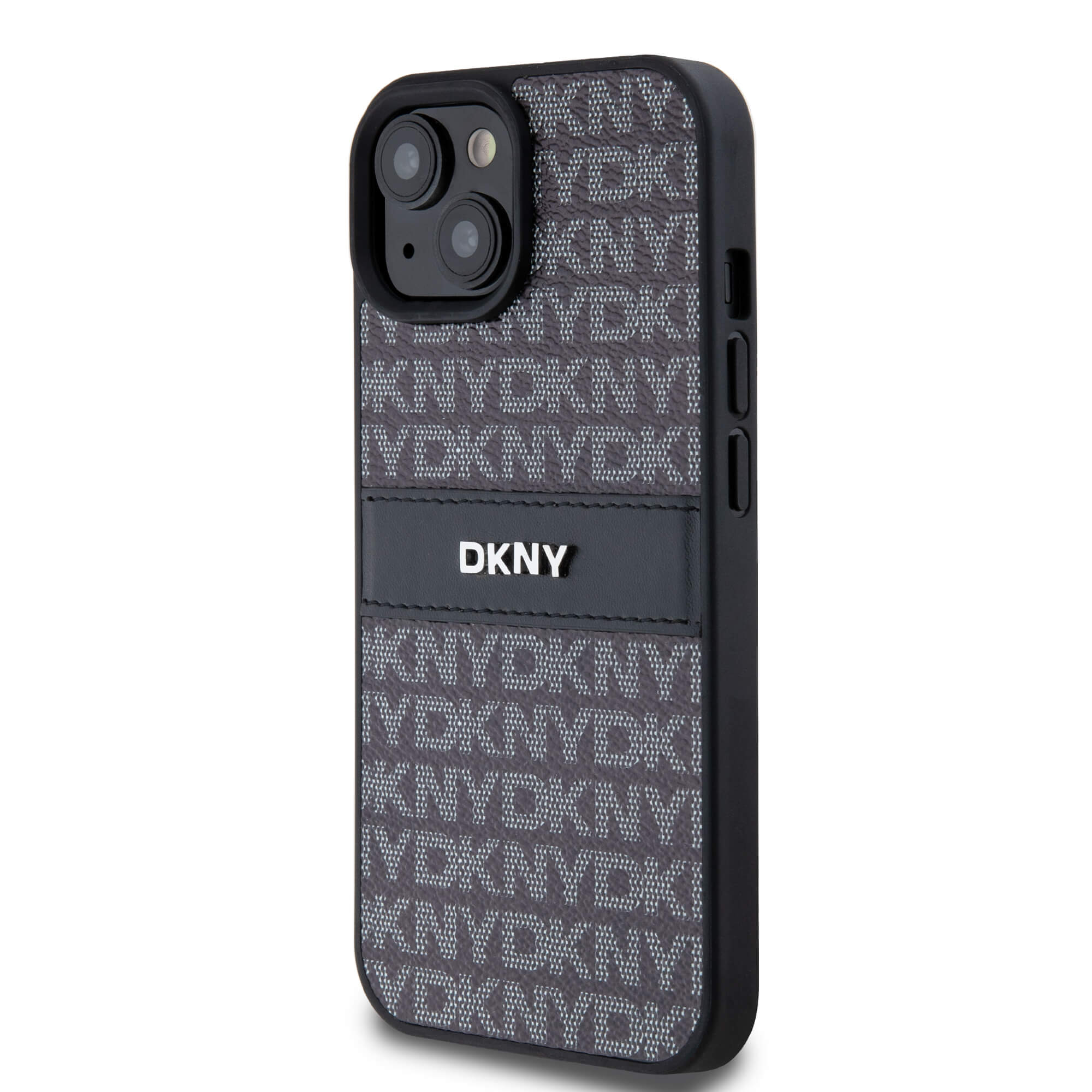 DKNY iPhone 15 / 14 / 13 - Leather Mono Stripe and Metal Logo Σκληρή Θήκη με Επένδυση Συνθετικού Δέρματος - Black