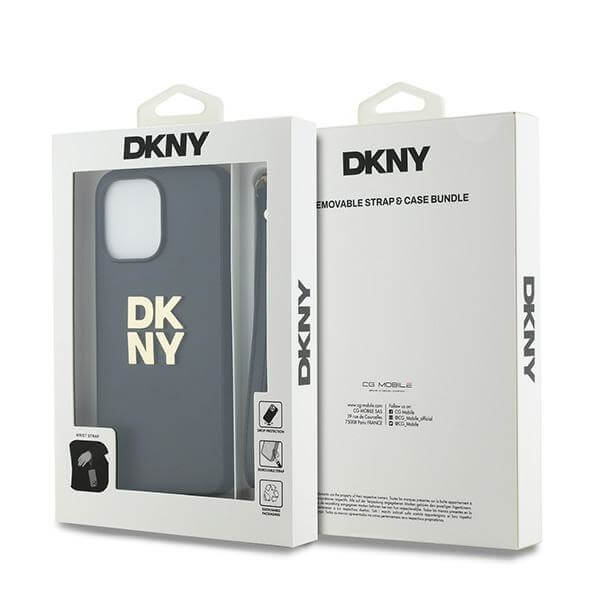 DKNY iPhone 15 Pro Max - Wrist Strap Stock Logo - Σκληρή Θήκη με Επένδυση Συνθετικού Δέρματος με Λουράκι - Black