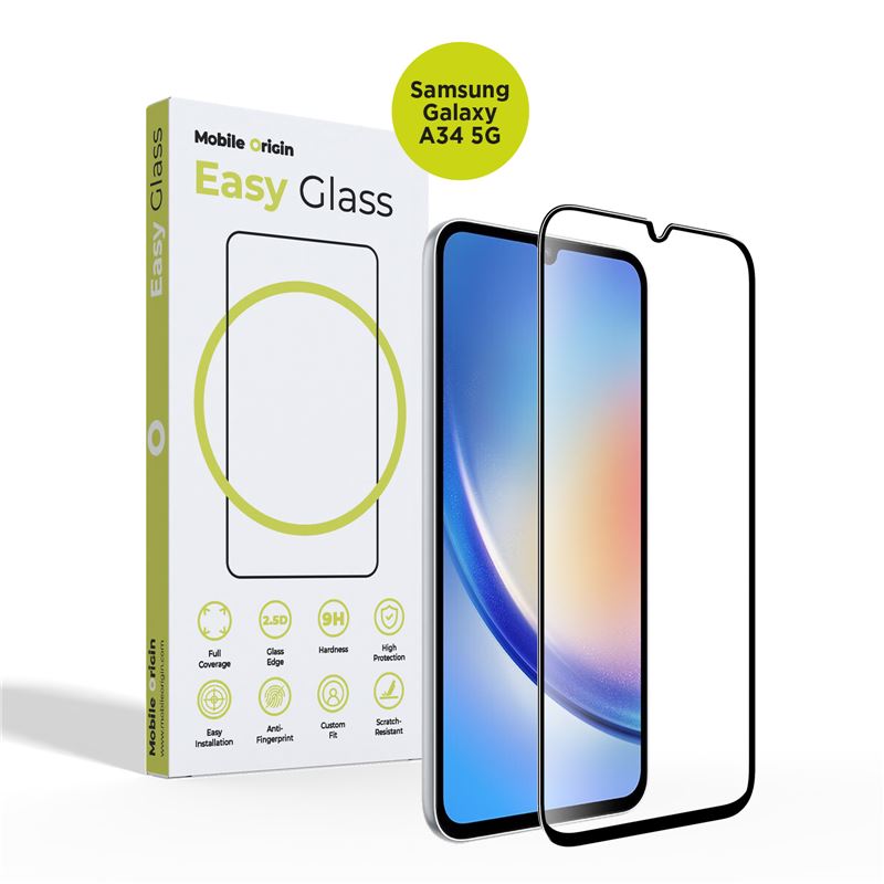 Mobile Origin Samsung Galaxy A34 5G EasyGlass Case Friendly 9H Full Screen Full Glue Tempered Glass Αντιχαρακτικό Γυαλί Οθόνης - Black