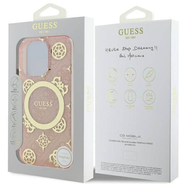 Guess iPhone 16 Pro - IML Peony On 4G Background MagSafe - Θήκη με Επένδυση Συνθετικού Δέρματος - Pink - GUHMP16LH4PYEEP