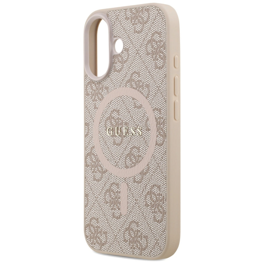 Guess iPhone 17 - 4G Ring Classic Logo MagSafe - Σκληρή Θήκη με Πλαίσιο Σιλικόνης και Επένδυση Συνθετικού Δέρματος - Pink - GUHMP17SG4GFRP
