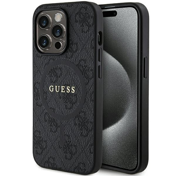 Guess iPhone 15 Pro Max - 4G Collection Leather Metal Logo MagSafe Θήκη με Επένδυση Συνθετικού Δέρματος και MagSafe - Black - GUHMP15XG4GFRK