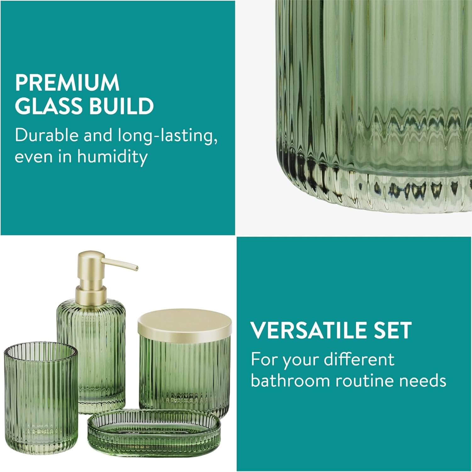 Navaris Γυάλινο Σετ 4 Τεμαχίων Αξεσουάρ Μπάνιου - Διάφανο / Sage Green