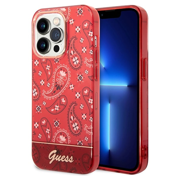Guess iPhone 14 Pro Max Bandana Paisley Σκληρή Θήκη με Πλαίσιο Σιλικόνης - Red - GUHCP14XHGBNHR