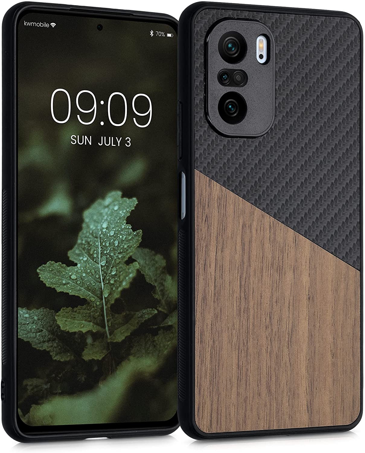 KW Xiaomi Poco F3 / Mi 11i Θήκη από Φυσικό Ξύλο και Carbon - Black / Brown - 56628.01