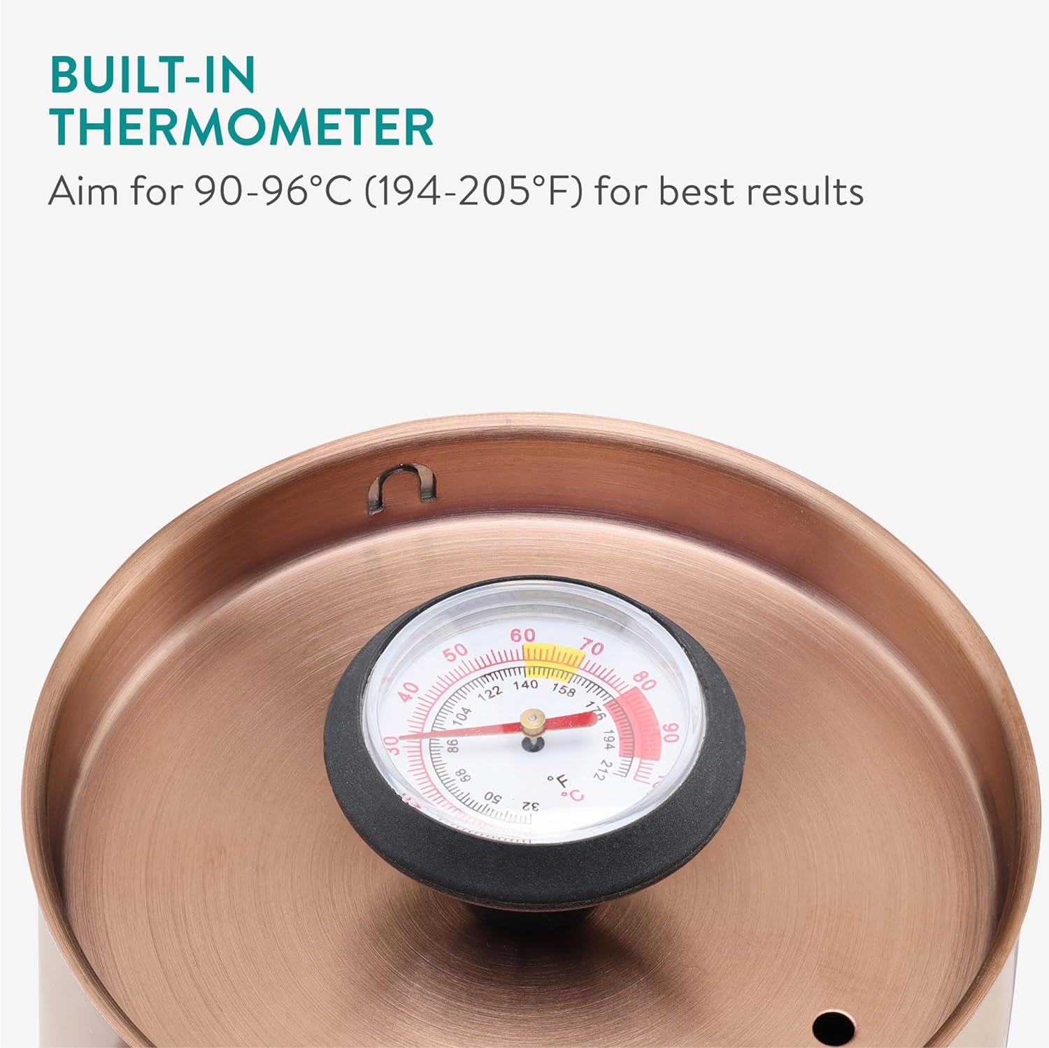 Navaris Βραστήρας Νερού Εστίας με Θερμόμετρο για Παρασκευή Καφέ - 1L - Copper - 54695.02