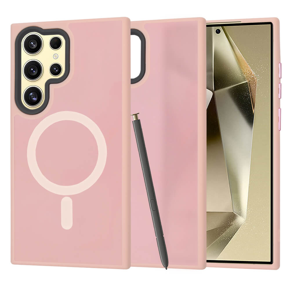 Techsuit Samsung Galaxy S24 Ultra - HaloFrost MagSafe - Σκληρή Θήκη με Πλαίσιο Σιλικόνης - Pink