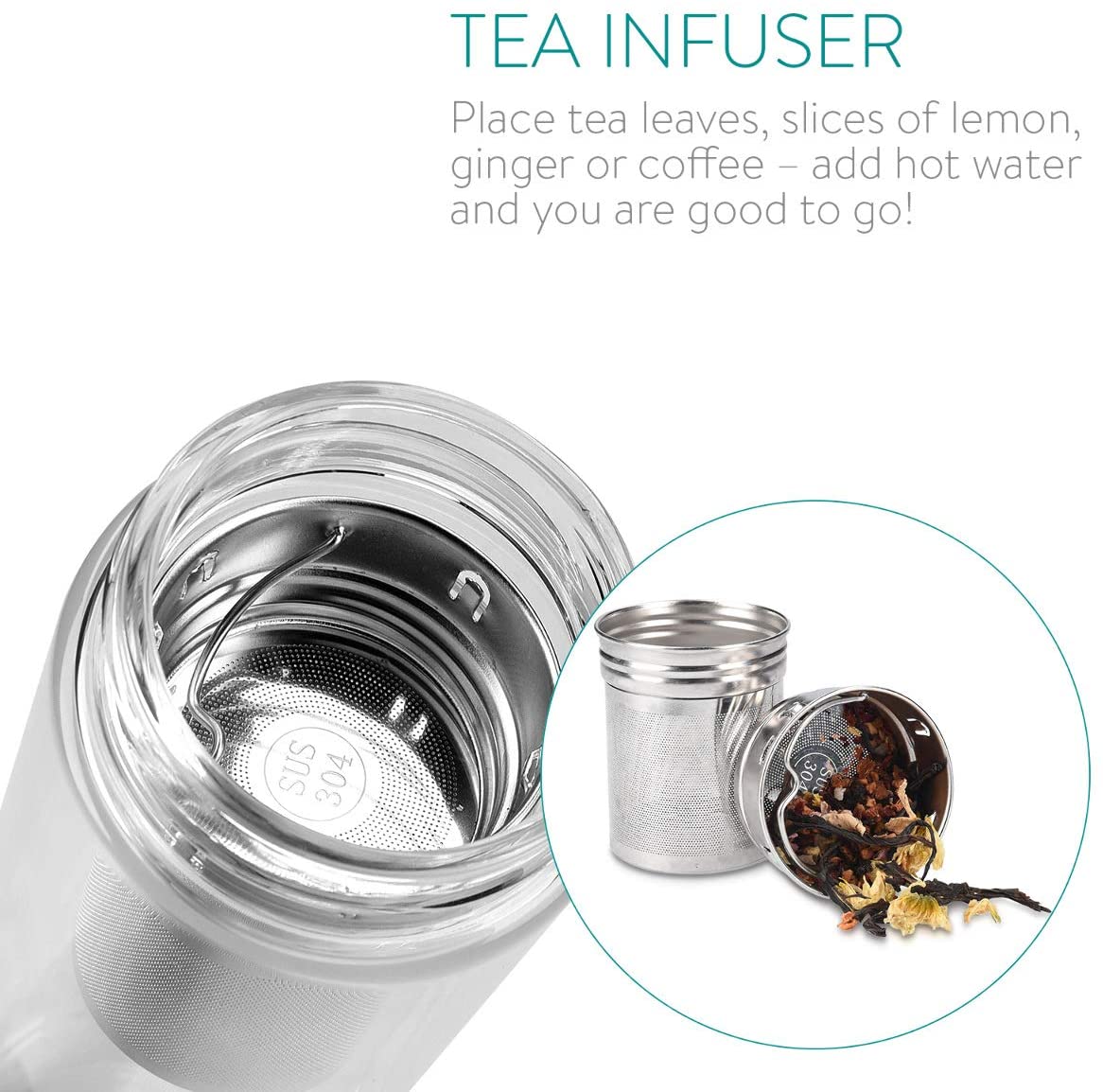 Navaris Γυάλινο Μπουκάλι Τσαγιού με Θήκη μεταφοράς - 500ml - Design Indian Sun - Clear - 45888.2.01