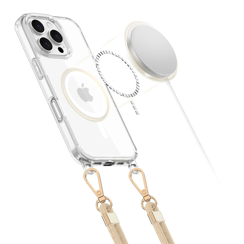 Tech-Protect iPhone 16 Pro Flexair Chain MagSafe Σκληρή Θήκη με Πλαίσιο Σιλικόνης και 2 Λουράκια - Διάφανη - Black / Beige