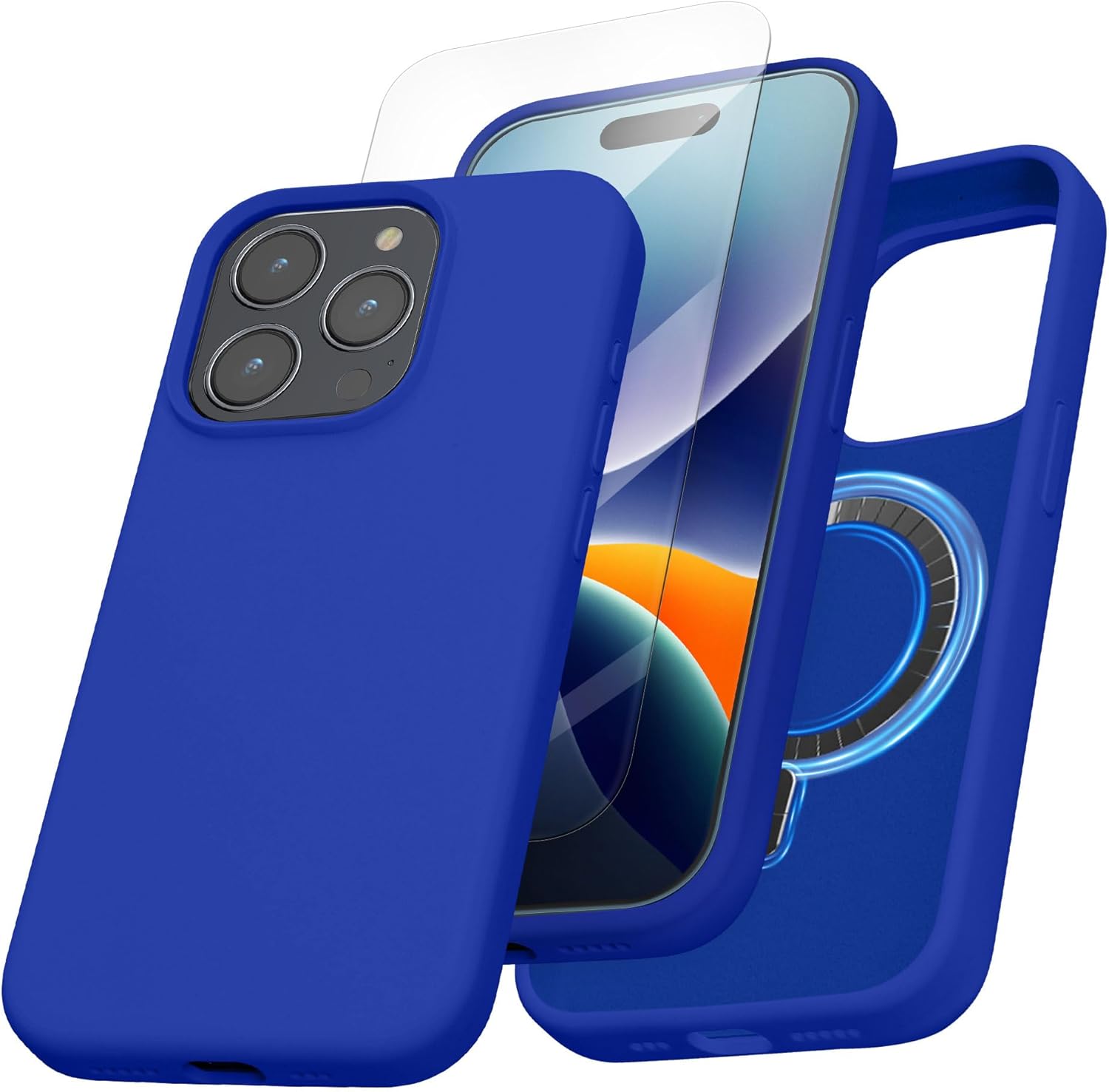 Kalibri iPhone 15 Pro Θήκη Σιλικόνης με MagSafe και 2 Αντιχαρακτικά Γυαλιά Οθόνης - Baltic Blue