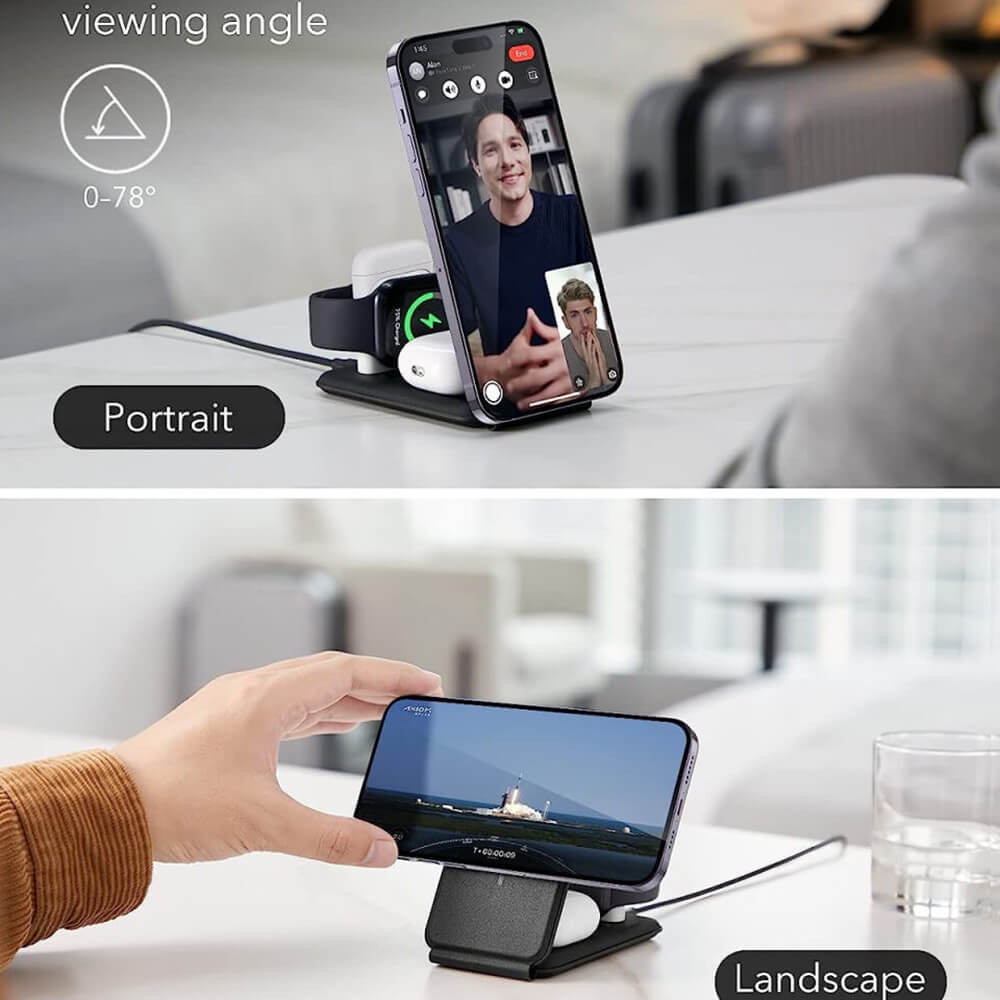 ESR Premium 3in1 Travel Set Ασύρματος Μαγνητικός Φορτιστής MagSafe 15W - Black