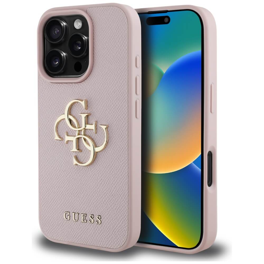 Guess iPhone 16 Pro Max - Grained Big 4G Logo Small Classic Logo - Σκληρή Θήκη με Επένδυση από Οικολογικό Δέρμα - Pink - GUHCP16XPGT4MBP