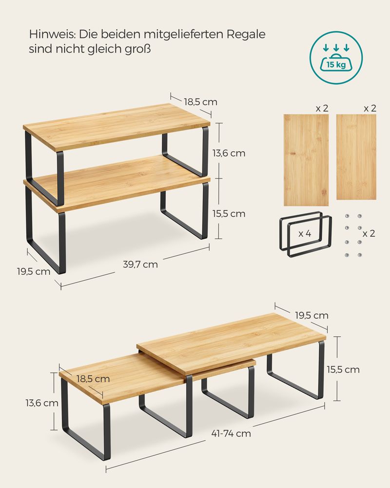 Songmics Σετ με 4 Ξύλινα Ράφια για τον Πάγκο - Ink Black / Natural Beige - KCS210B01