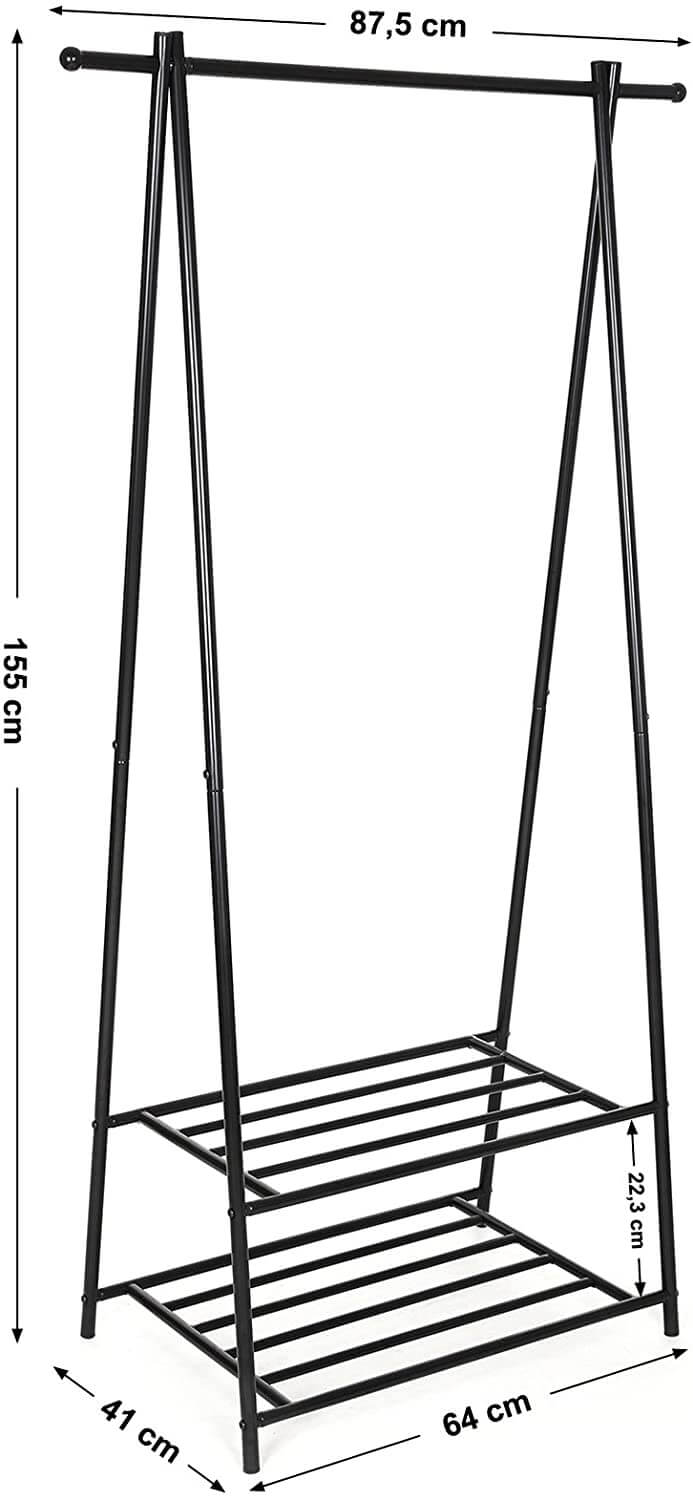 Songmics Επιδαπέδια Μεταλλική Κρεμάστρα - Ράγα Ρούχων με 2 Ράφια Παπουτσιών - Black - HSR05B