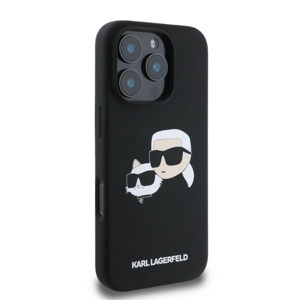 Karl Lagerfeld iPhone 16 Pro - Silicone Double Heads Print - Θήκη Σιλικόνης με MagSafe - Black - KLHMP16LSKCHPPLK