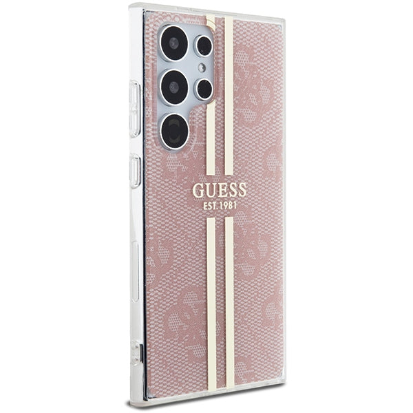 Guess Samsung Galaxy S24 Ultra - IML 4G Gold Stripe Σκληρή Θήκη με Πλαίσιο Σιλικόνης - Pink - GUHCS24LH4PSEGP