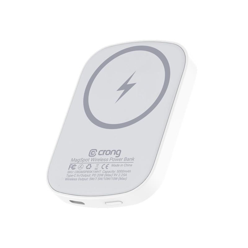 Crong MagSpot Ασύρματο MagSafe PowerBank 5000mAh 20W με Καλώδιο Type-C - White