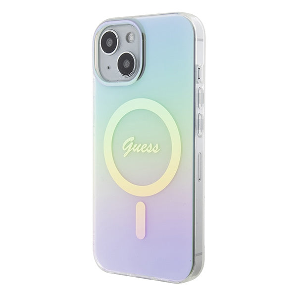 Guess iPhone 15 IML Iridescent MagSafe Σκληρή Θήκη με Πλαίσιο Σιλικόνης και MagSafe - Turquoise - GUHMP15SHITSQ