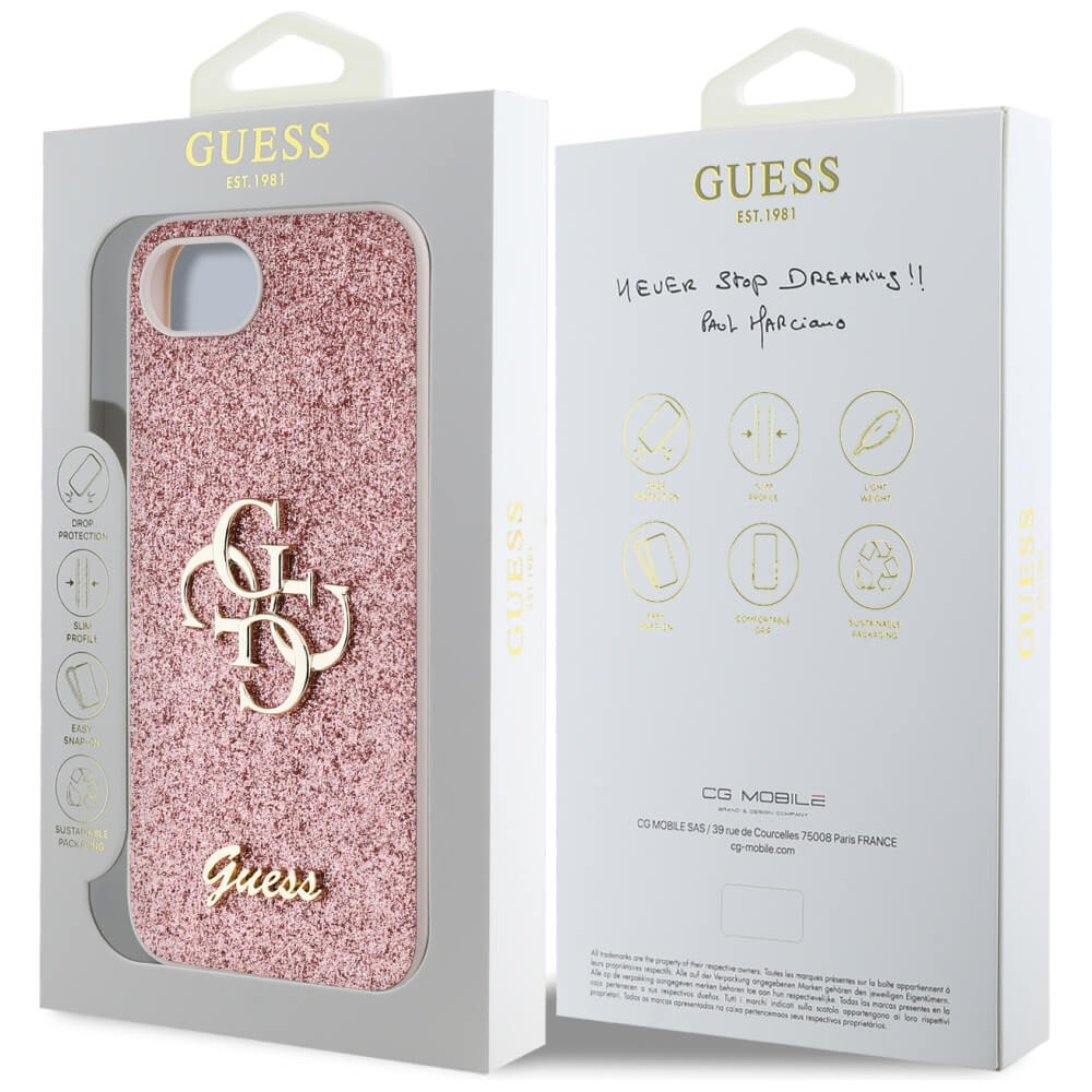 Guess iPhone 16e - Fixed Glitter Big 4G - Σκληρή Θήκη με Πλαίσιο Σιλικόνης - Pink - GUHCPSE4HG4SGP