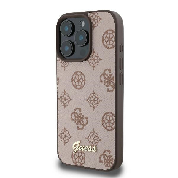 Guess iPhone 16 Pro Max - Peony Script - MagSafe Θήκη με Επένδυση Συνθετικού Δέρματος - Brown - GUHMP16XPGPYSW