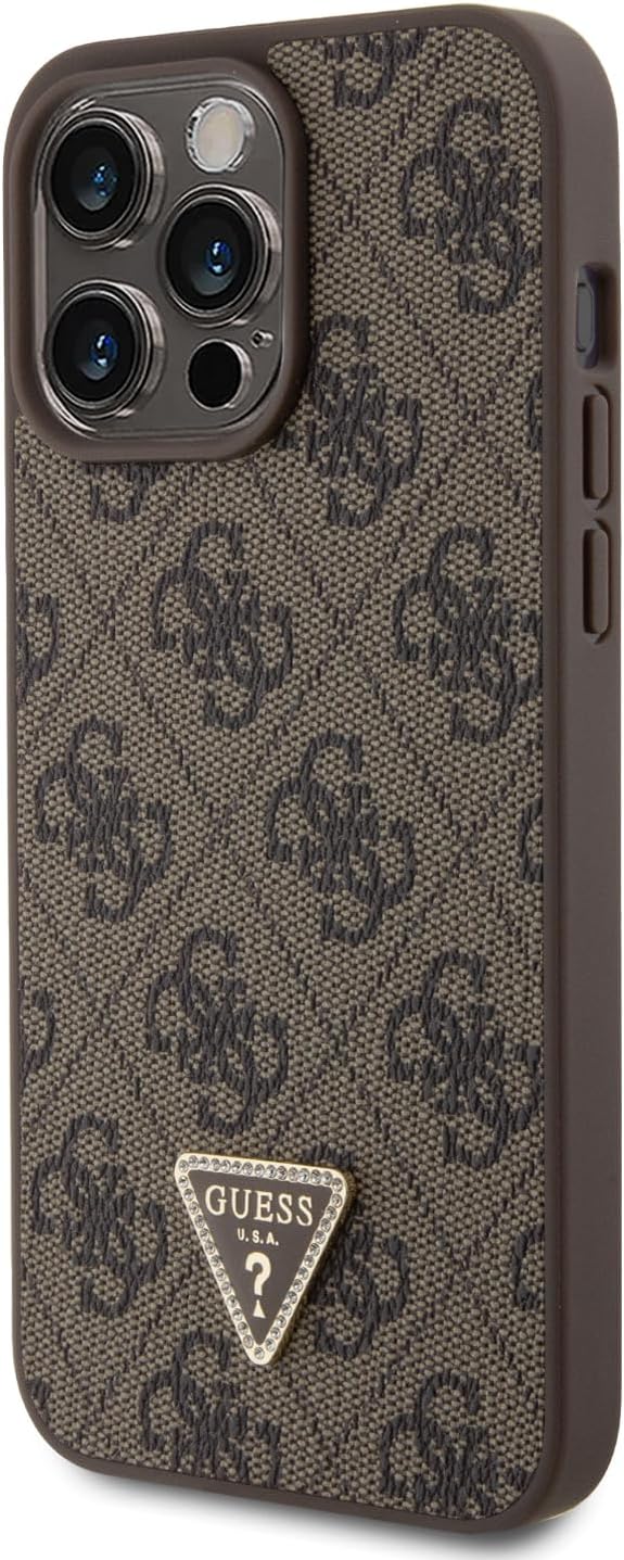Guess iPhone 15 Pro Max - Crossbody 4G Metal Logo Θήκη με Επένδυση Συνθετικού Δέρματος και Λουράκι - Brown - GUHCP15XP4TDSCPW