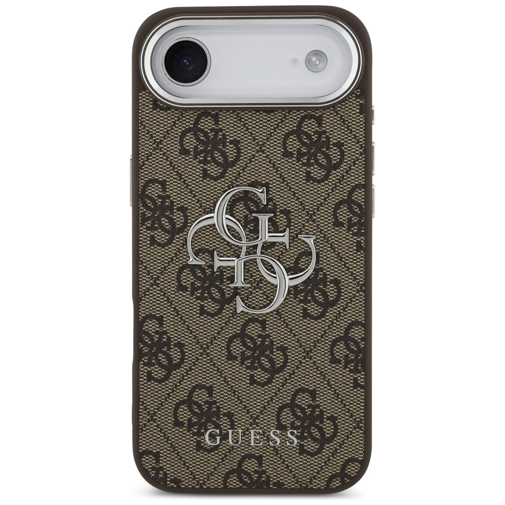 Guess iPhone Air - 4G Big 4G Classic Logo - Σκληρή Θήκη με Πλαίσιο Σιλικόνης και Επένδυση από Οικολογικό Δέρμα - Brown / Silver - GUHCP17MP4G4SMCW