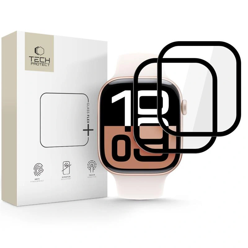 Tech-Protect Προστασία Οθόνης Apple Watch 10/11 - 42mm - Glass Flex+ Hybrid - 7H Αντιχαρακτικό Γυαλί Οθόνης - 2 Τεμάχια - Black