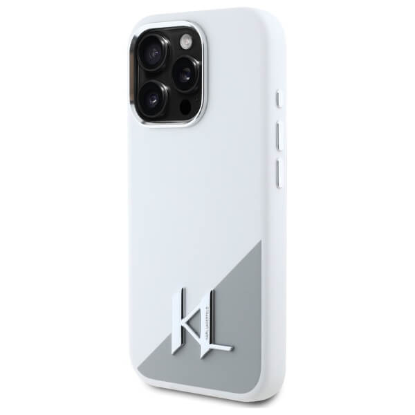 Karl Lagerfeld iPhone 16 Pro Max - Silicone Initial Metal Logo - MagSafe Σκληρή Θήκη με Πλαίσιο Σιλικόνης - White - KLHMP16XSCMKMPCH