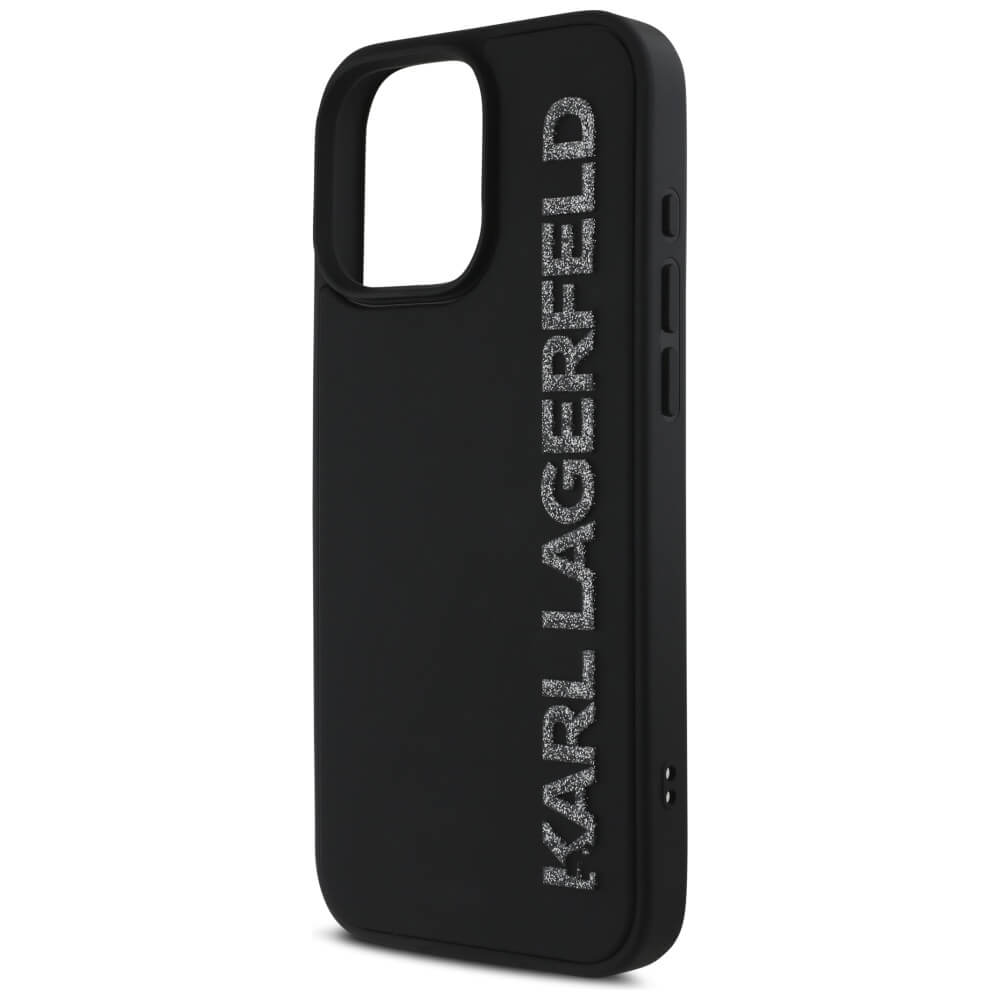 Karl Lagerfeld iPhone 16 Pro Max - HC 3D Rubber Elongated Glitter - Σκληρή Θήκη με Πλαίσιο Σιλικόνης - Black - KLHCP16XRBKGVCK