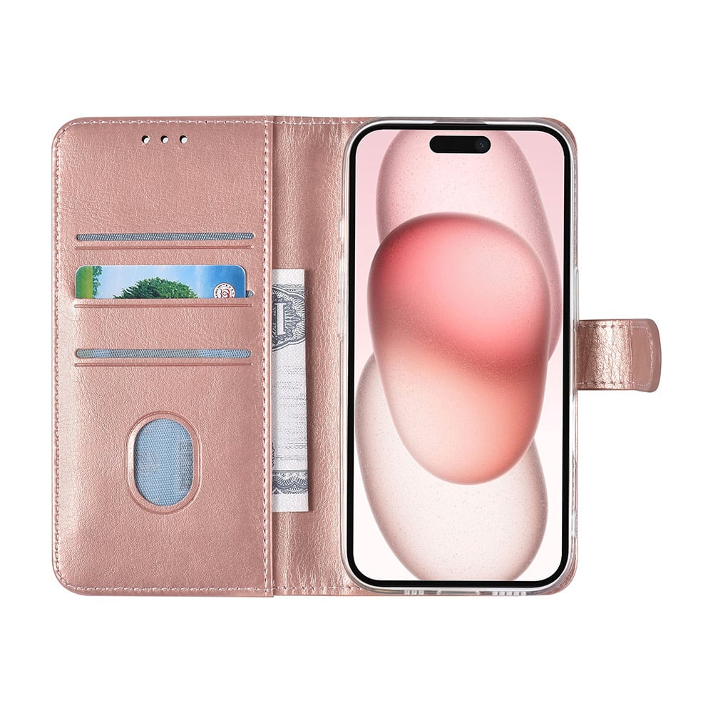 Tuniq iPhone 16 - Θήκη Πορτοφόλι Stand από Δερματίνη - Rose Gold