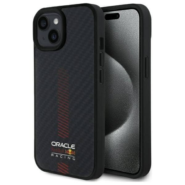 Red Bull iPhone 15 - Carbon Fiber Power Bar - MagSafe Σκληρή Θήκη με Πλαίσιο Σιλικόνης - Black - RBHMP15S24CFGSMK