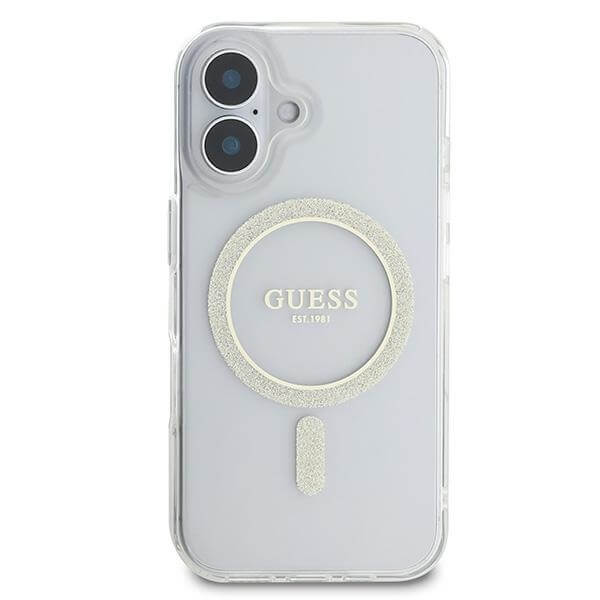 Guess iPhone 16 - IML Glitter Circle - MagSafe Σκληρή Θήκη με Πλαίσιο Σιλικόνης - Διάφανη - GUHMP16SHFGERET