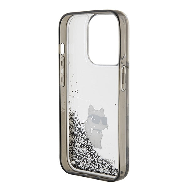 Karl Lagerfeld iPhone 15 Pro Max - Liquid Glitter Choupette Σκληρή Θήκη με Πλαίσιο Σιλικόνης - Διάφανη - KLHCP15XLKCNSK