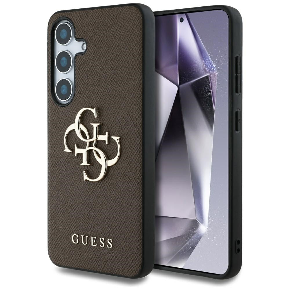 Guess Samsung Galaxy S25 Plus - Grained Big 4G Logo Small Classic Logo - Σκληρή Θήκη με Επένδυση από Οικολογικό Δέρμα - Brown - GUHCS25MPGT4MBW