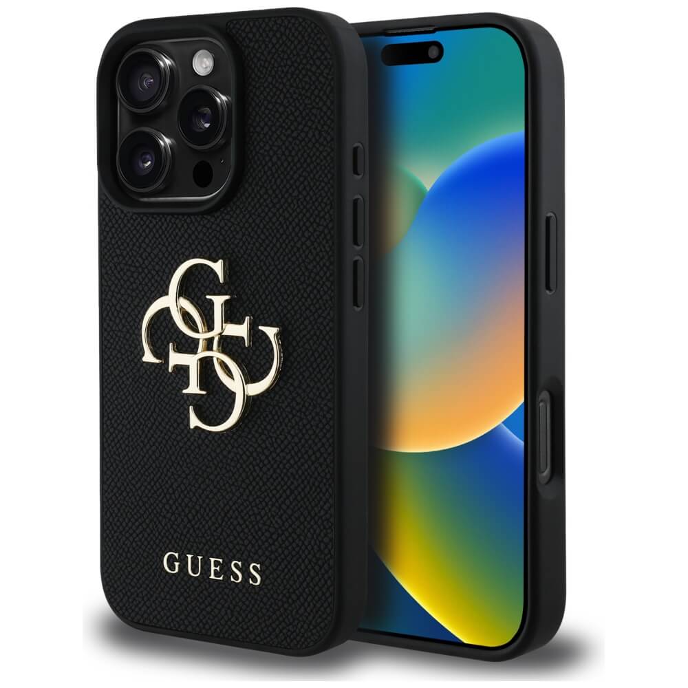 Guess iPhone 16 Pro Max - Grained Big 4G Logo Small Classic Logo - Σκληρή Θήκη με Επένδυση από Οικολογικό Δέρμα - Black - GUHCP16XPGT4MBK