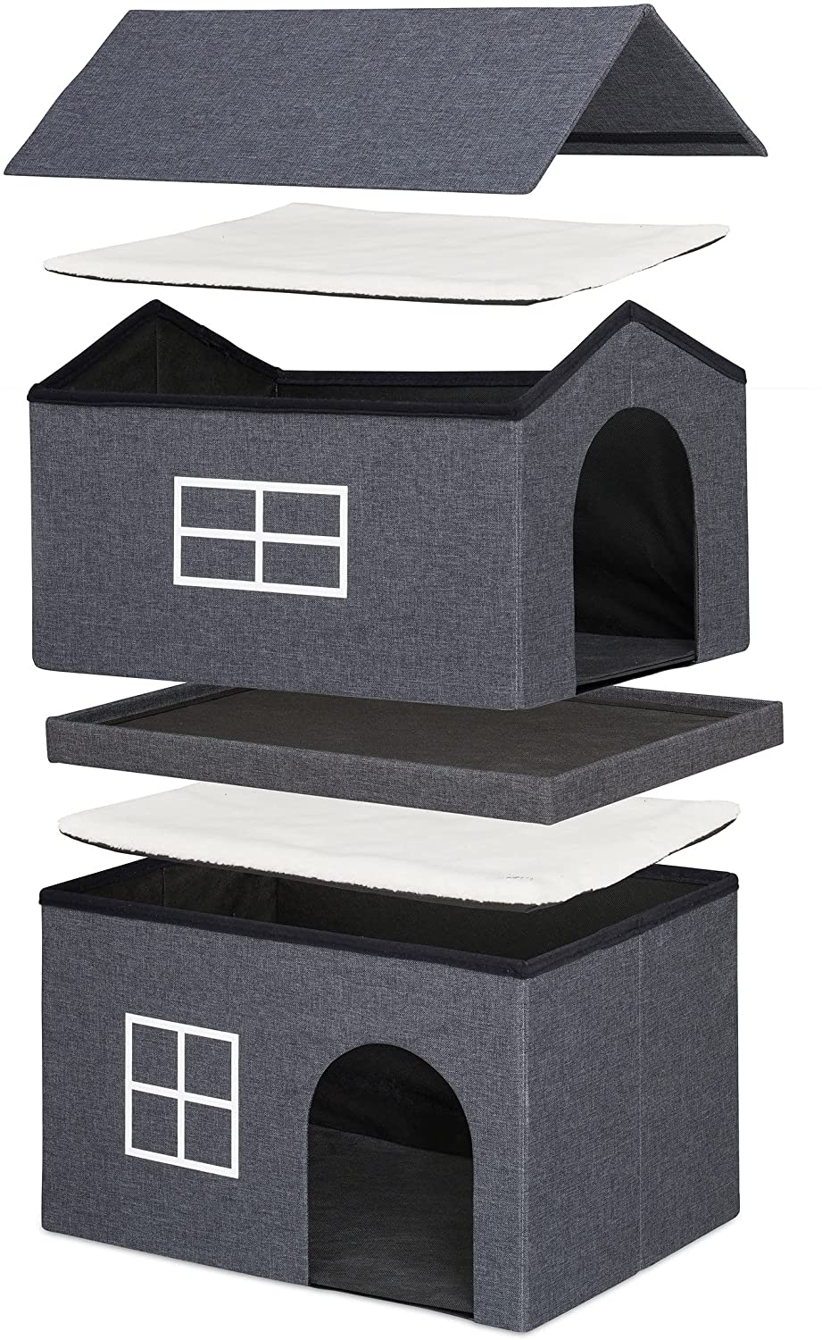 Relaxdays Σπιτάκι για Γάτες με 2 Ορόφους - 71,5 x 44 x 62,5 cm - Dark Grey - 4052025385149