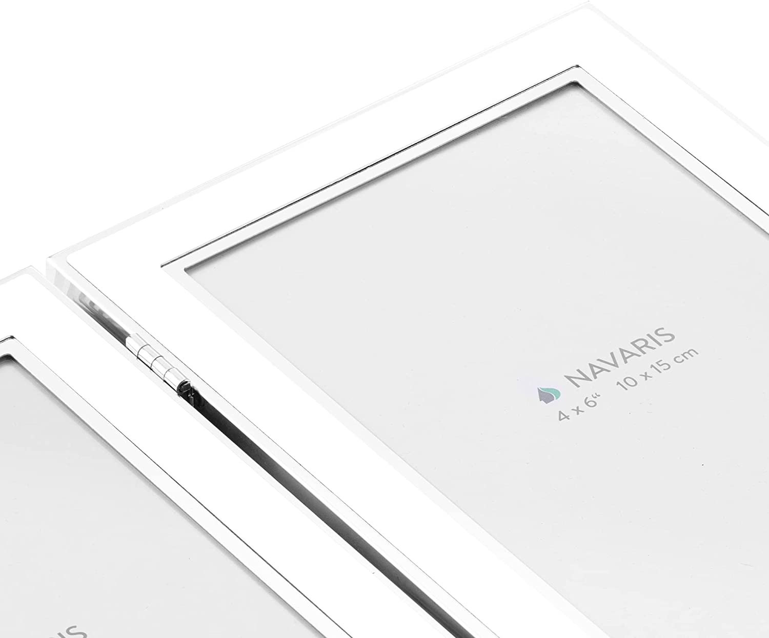 Navaris Αναδιπλούμενη Διπλή Κορνίζα Από Αλουμίνιο για Φωτογραφίες 10 x 15 cm - Μέγεθος 12,5 x 17,5 cm - White - 54486.2