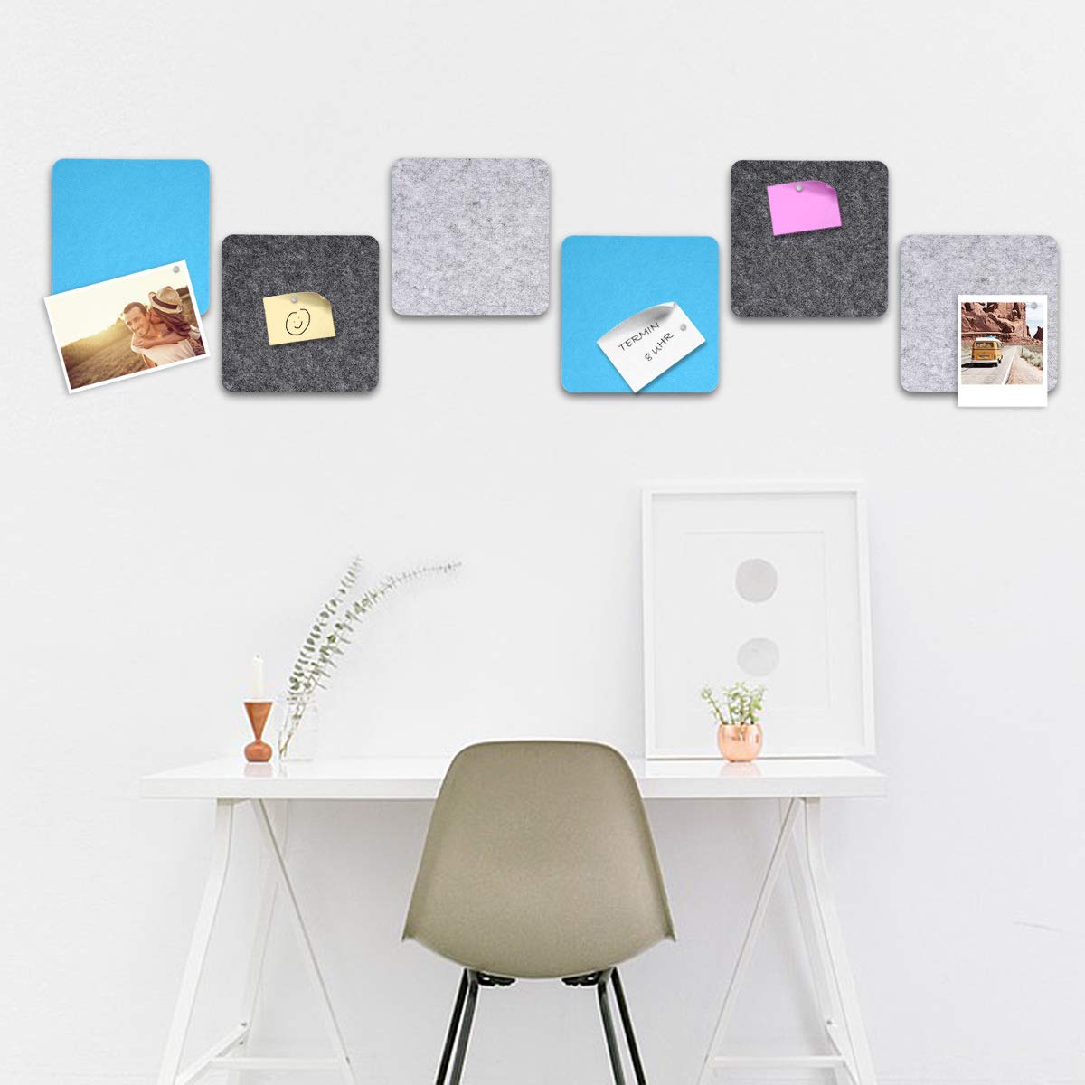 Navaris Square Felt Memo Boards - Σετ με 9 Πίνακες Ανακοινώσεων και Πινέζες - Light Grey / Dark Grey / Light Blue - 46231.01