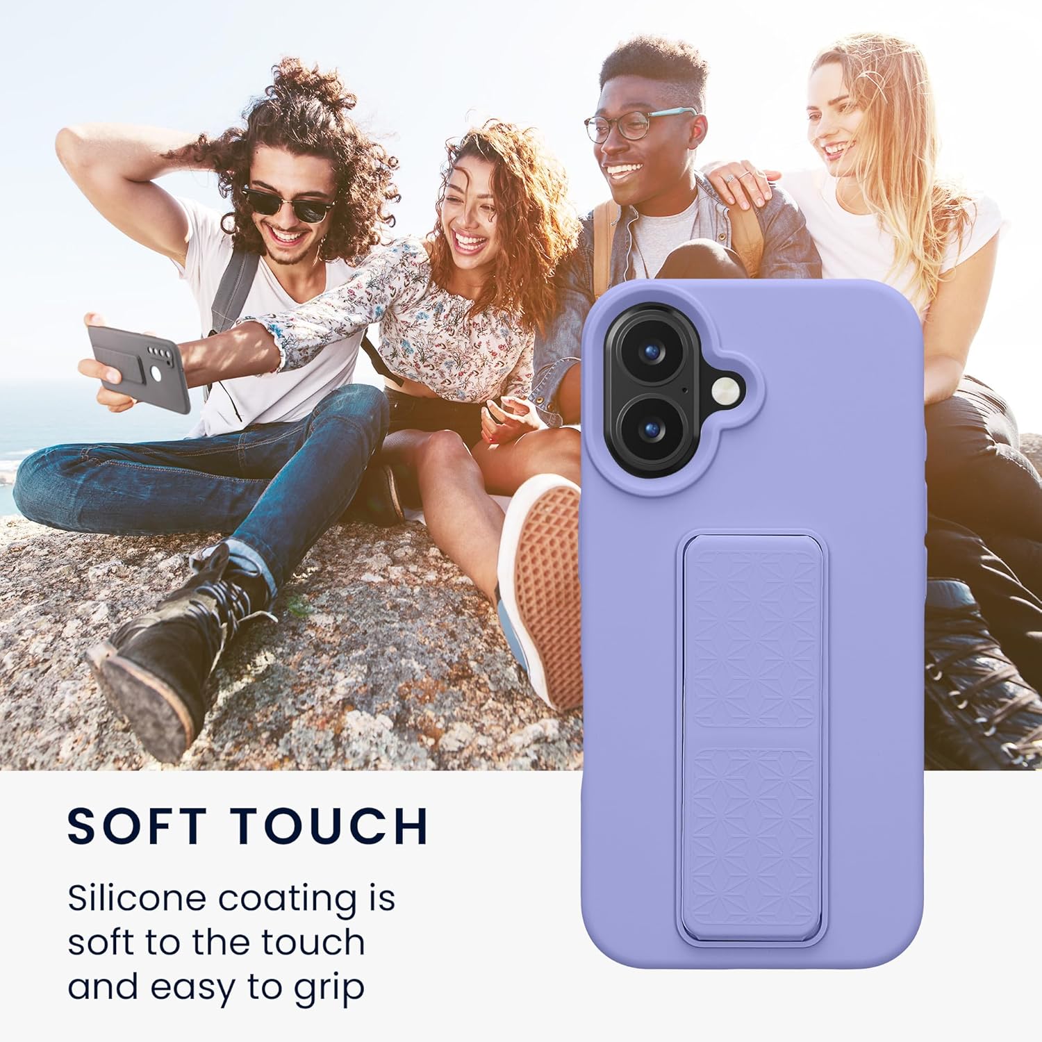 KW iPhone 16 Θήκη Σιλικόνης TPU με Finger Holder - Lavender