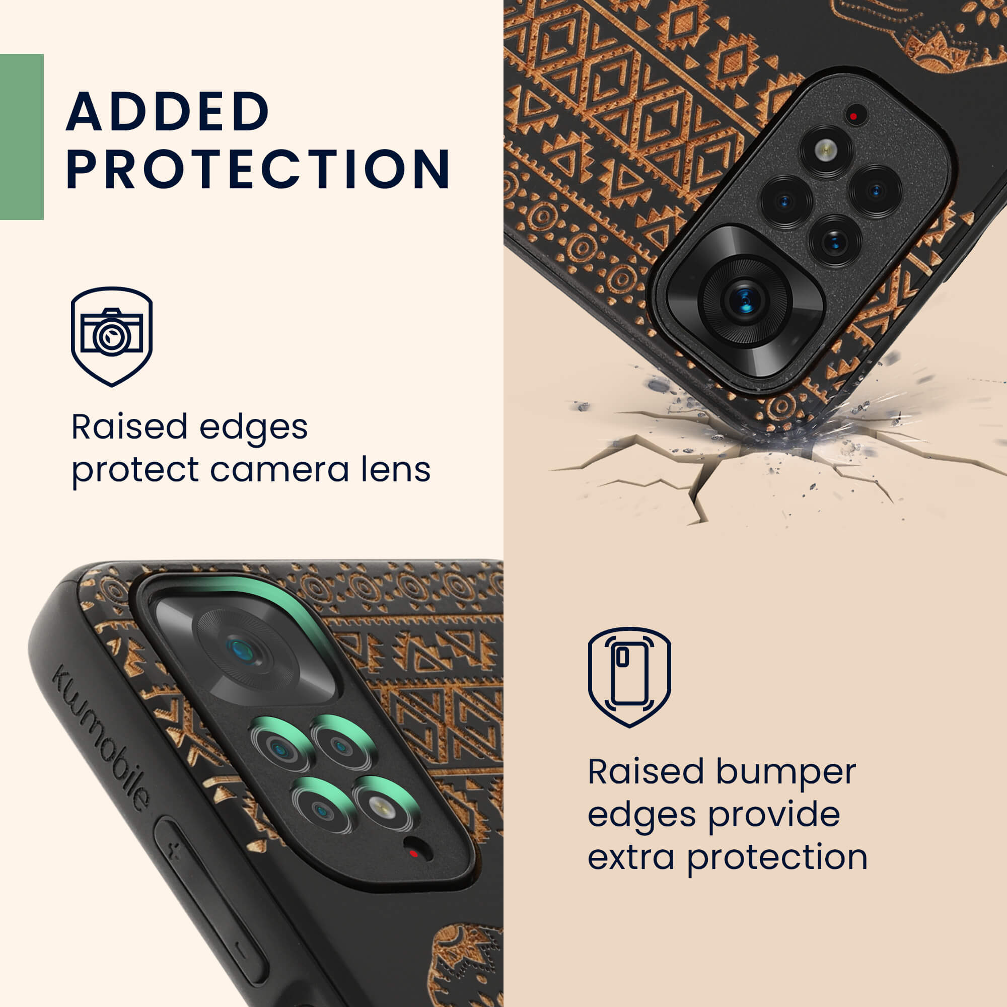 KW Xiaomi Redmi Note 11 / Redmi Note 11S Θήκη από Φυσικό Ξύλο - Design Wood Elephant with Pattern - Light Brown / Black - 57386.04