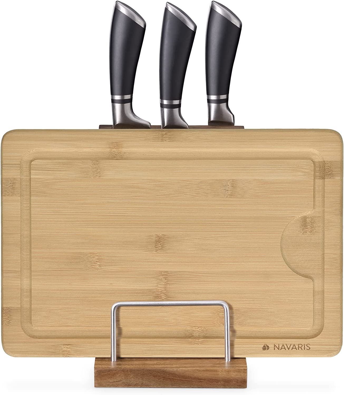 Navaris Μαγνητική Ξύλινη Βάση Μαχαιριών Διπλής Όψης με Θήκη για Ξύλο Κοπής - Brown - 58557.01