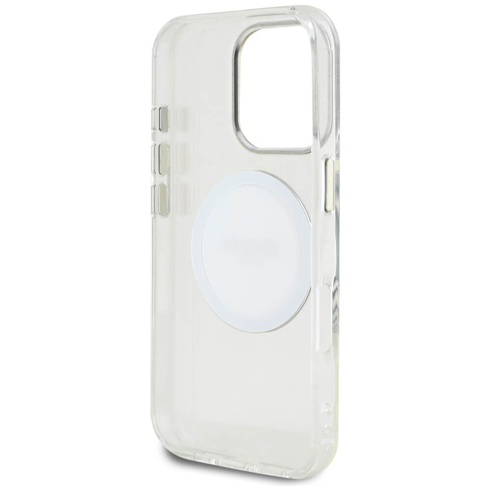 Guess iPhone 16 Pro Max IML Metal Colored Circle Classic Logo MagSafe Σκληρή Θήκη με Πλαίσιο Σιλικόνης και MagSafe - White - GUHMP16XHTDRCEDH