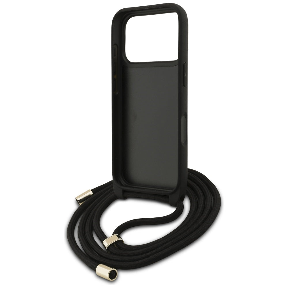 Guess iPhone 17 Pro Max - 4G Big Logo Cord Stap Crossbody - Θήκη με Επένδυση Συνθετικού Δέρματος και Λουράκι - Black - GUHCP17XP4GMGCRK