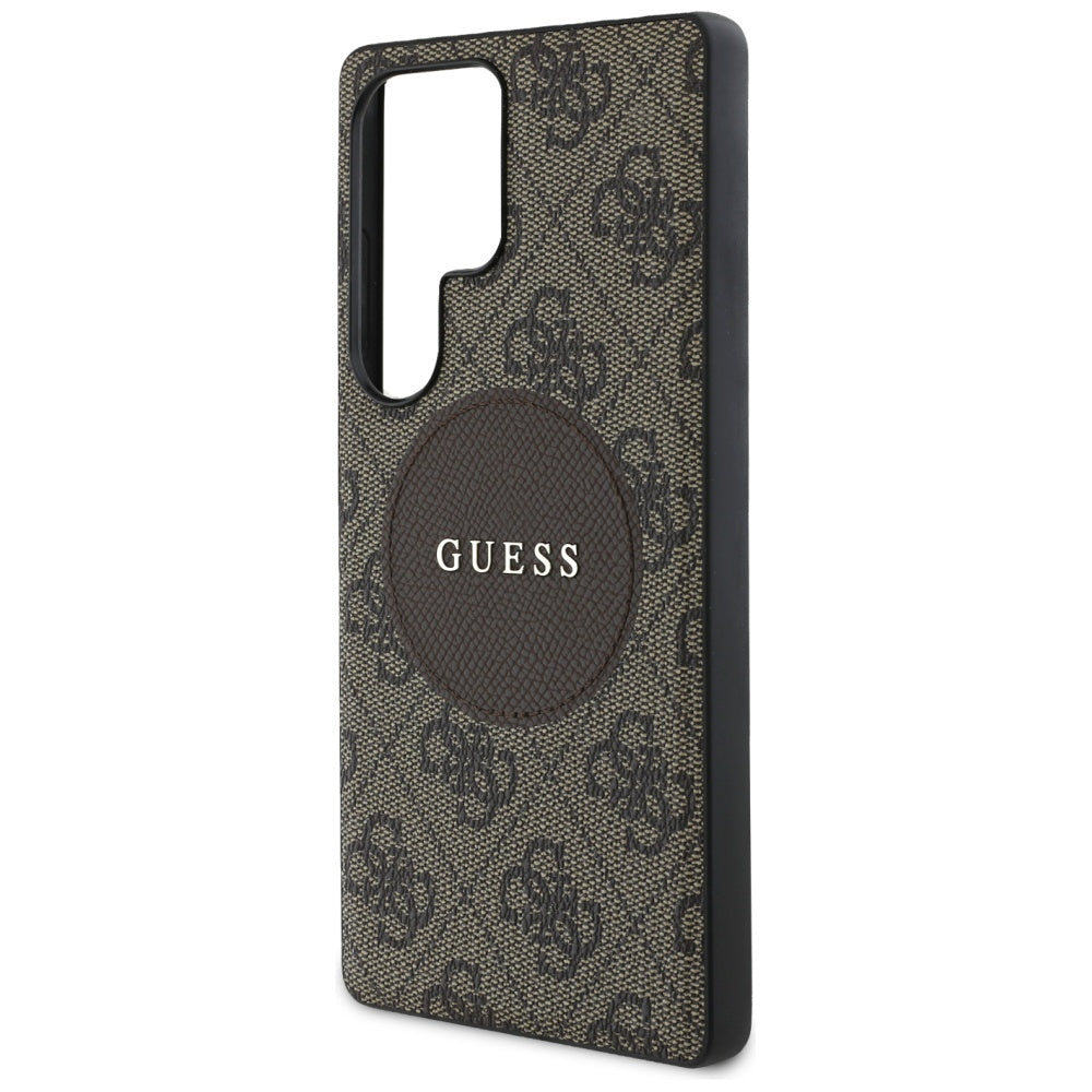 Guess Samsung Galaxy S25 Ultra - 4G Round Patch Classic Logo - Θήκη με Επένδυση Συνθετικού Δέρματος και MagSafe - Brown - GUHMS25LP4PGRSGW